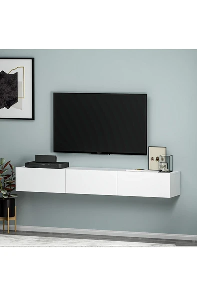 İNARCH DİZAYN Terra Duvara Monte Tv Sehpası Parlak Beyaz - Resim 3