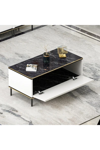 İNARCH DİZAYN İmaj Orta Sehpa Beyaz (Mermer Desen) - Resim 4