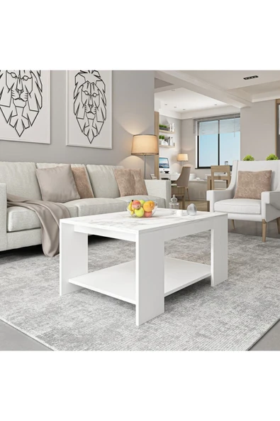 İNARCH DİZAYN Lina Orta Sehpa – Modern Minimal Tasarım Beyaz Mermer/Beyaz