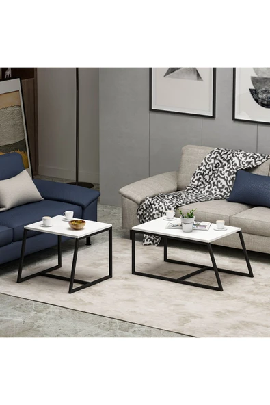 İNARCH DİZAYN Minimal 2'li Orta Sehpa Beyaz - 6