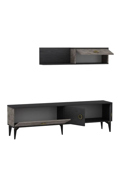 İNARCH DİZAYN Zümrüt T0019 Tv Ünitesi Gordion Mermer/Siyah Takım - Resim 5
