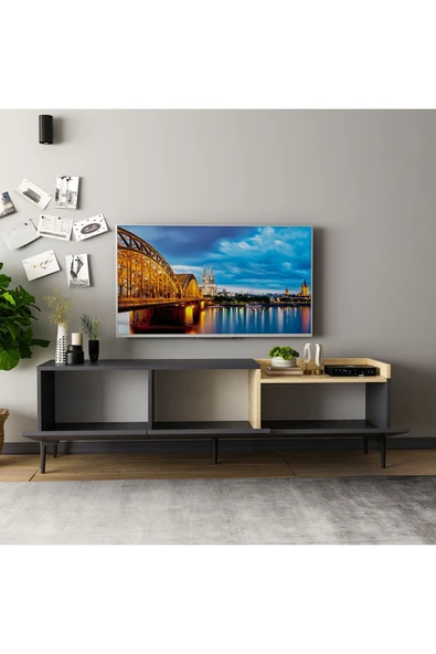 İNARCH DİZAYN Mia Tv Ünitesi ve Orta Sehpa Takım Antrasit/Safir Meşe - 4