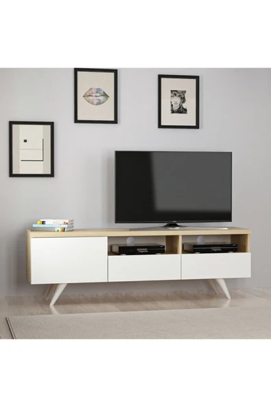 İNARCH DİZAYN Brüksel Tv Ünitesi Beyaz/Safir Meşe - 2