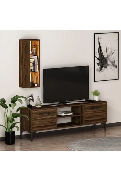 İNARCH DİZAYN Bien LED Işıklı, Duvara Monte Raflı Tv Ünitesi Ceviz - 6