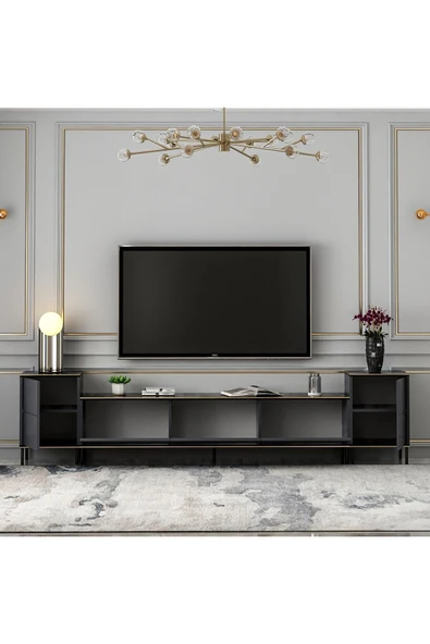 İNARCH DİZAYN İmaj Tv Ünitesi ve Komodin Takım Antrasit (Mermer Desen) - 4