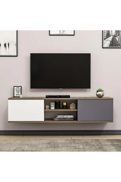 İNARCH DİZAYN Ayze Duvara Monte Tv Ünitesi Beyaz - Antrasit - Çırağan ürün görseli 1