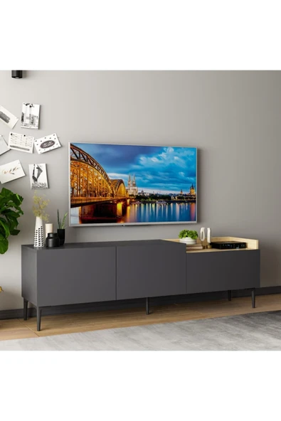 İNARCH DİZAYN Mia Tv Ünitesi Antrasit/Safir Meşe - 2