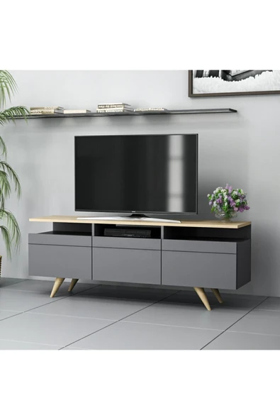 İNARCH DİZAYN Berlin Tv Ünitesi 150cm 3 Kapaklı Beyaz/Safir Meşe - 4