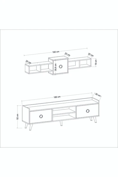 İNARCH DİZAYN Rosa Tv Ünitesi Alt Ve Üst Modül Takım Siyah Mermer Desen - 5