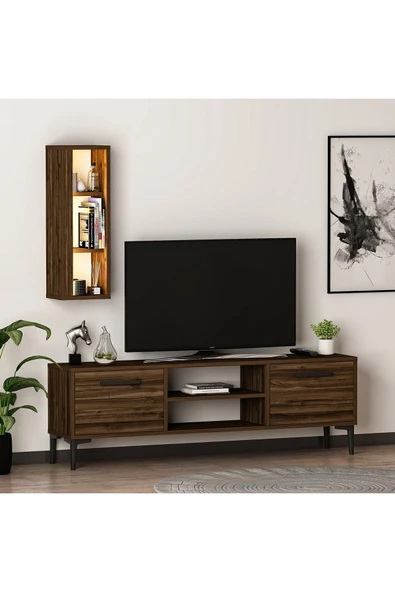 İNARCH DİZAYN Bien LED Işıklı, Duvara Monte Raflı Tv Ünitesi Ceviz