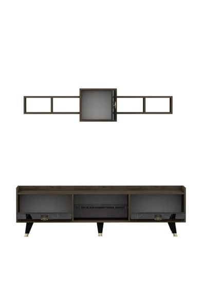 İNARCH DİZAYN Rosa Tv Ünitesi Alt Ve Üst Modül Takım Siyah Mermer Desen - 6