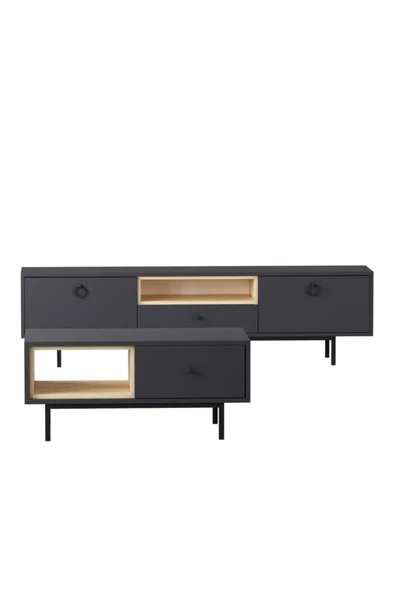 İNARCH DİZAYN Naturel Tv Ünitesi Ve Orta Sehpa Takım ( 2'li Set) Antrasit - Resim 4