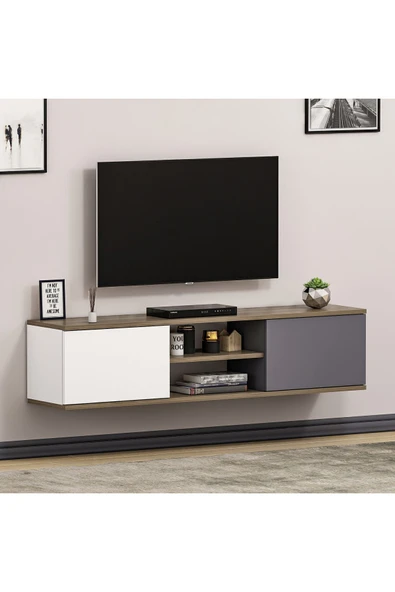 İNARCH DİZAYN Ayze Duvara Monte Tv Ünitesi Beyaz - Antrasit - Çırağan - Resim 2