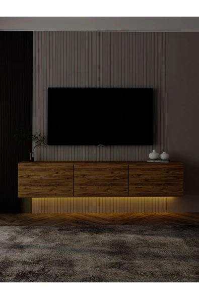 İNARCH DİZAYN Neon Işıklı Duvara Monte Tv Ünitesi Atlantik Çam - Resim 4