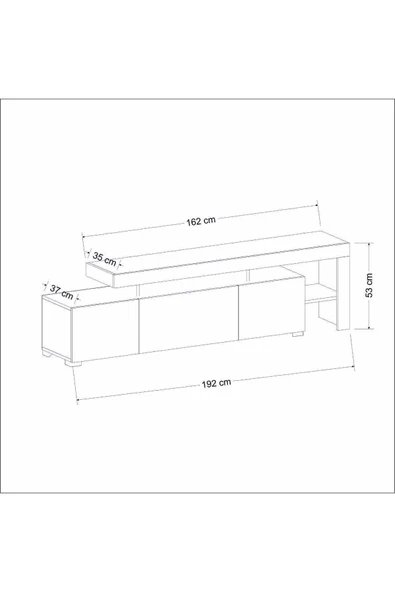 İNARCH DİZAYN Beliz Modern LED Işıklı 3 Kapaklı, Raflı TV Sehpası – 192 cm, Beyaz - 5