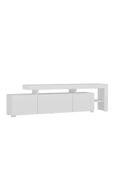 İNARCH DİZAYN Beliz Modern LED Işıklı 3 Kapaklı, Raflı TV Sehpası – 192 cm, Beyaz - 8