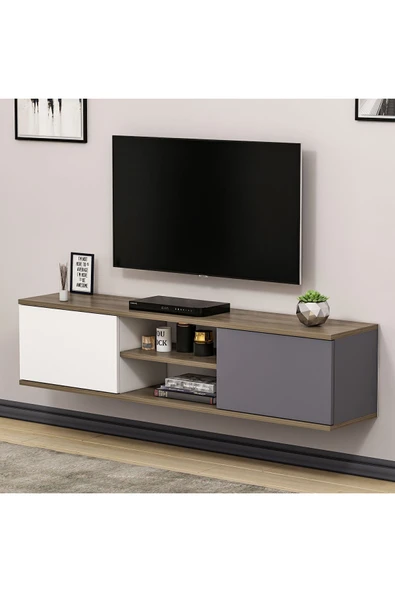 İNARCH DİZAYN Ayze Duvara Monte Tv Ünitesi Beyaz - Antrasit - Çırağan - Resim 3