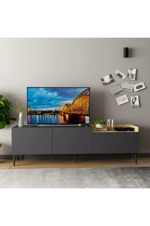 İNARCH DİZAYN Mia Tv Ünitesi Antrasit/Safir Meşe - 3
