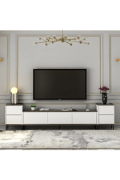 İNARCH DİZAYN İmaj Tv Ünitesi ve Komodin Takım Beyaz (Mermer Desen) ürün görseli