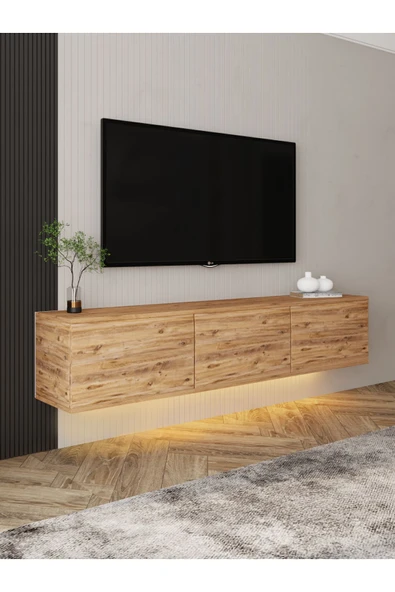 İNARCH DİZAYN Neon Işıklı Duvara Monte Tv Ünitesi Atlantik Çam ürün görseli