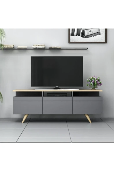 İNARCH DİZAYN Berlin Tv Ünitesi 150cm 3 Kapaklı Beyaz/Safir Meşe - 3