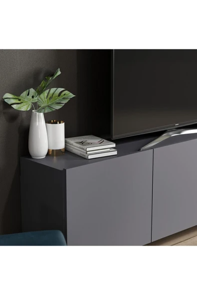 İNARCH DİZAYN White Duvara Monte Tv Ünitesi Antrasit - Resim 5