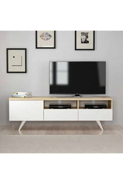 İNARCH DİZAYN Brüksel Tv Ünitesi Beyaz/Safir Meşe