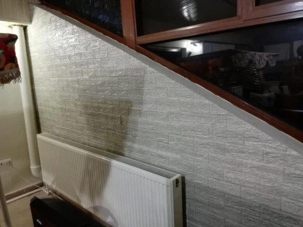 Renkli Duvarlar 70x38cm 1 Adet  Çizgili Gri Tuğla Arkası Yapışkanlı Esnek Silinebilir Duvar Kağıdı Paneli - Resim 5