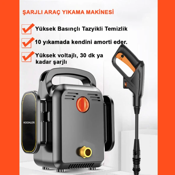 Şarjlı Yüksek Basınçlı Araç Yıkama Makinesi - Taşınabilir - Kablosuz - Oto Yıkama - 2