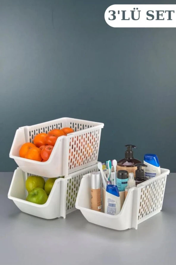 3 Katlı Ayrılabilir Mutfak Banyo Raf Düzenleyici, Buzdolabı Organizeri, Toparlayıcı Sepet 3 Adet - 2