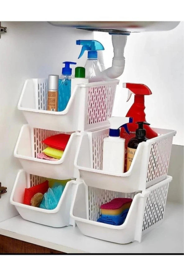 3 Katlı Ayrılabilir Mutfak Banyo Raf Düzenleyici, Buzdolabı Organizeri, Toparlayıcı Sepet 3 Adet - 3