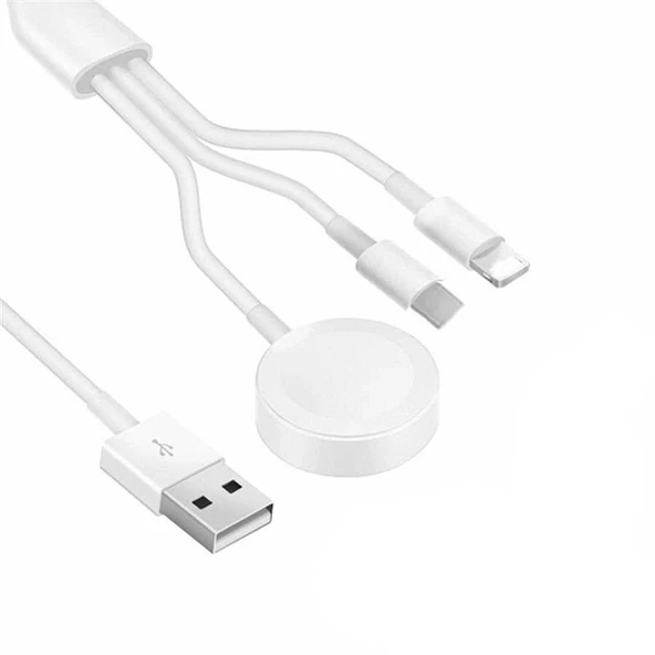 Akıllı Saat + Lightning + Type-C-Wireless USB Şarj Çoklu Kablosu 3 in 1 - 2