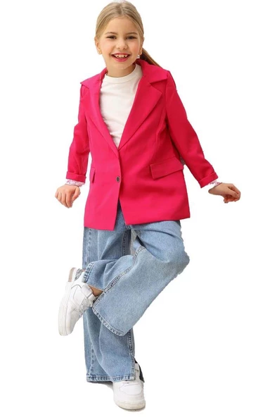 Kız Çocuk Bol Kesim Pantolon ve Blazer Ceket Pembe Alt Üst Takım - Resim 5