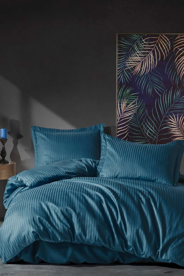 Cotton Box  Elegant Stripe Mavi Stn. Çift K Nevresim Takımı ürün görseli 1