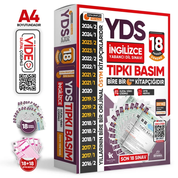 2025 YDS İngilizce ÖSYM Tıpkı Basım Çıkmış Soru 18li Deneme Paketi Video/PDF Çözümlü Türkiye Geneli
