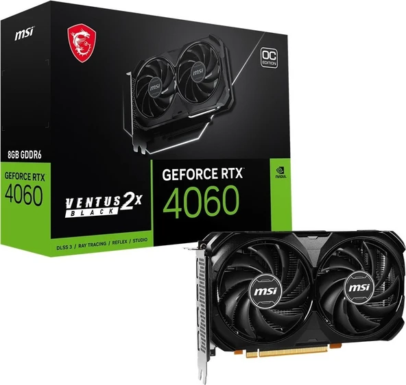 MSI VGA GEFORCE RTX 4060 VENTUS 2X BLACK 8G OC RTX4060 8GB GDDR6 128B DX12 PCIE 4.0 X8 (3XDP 1XHDMI)