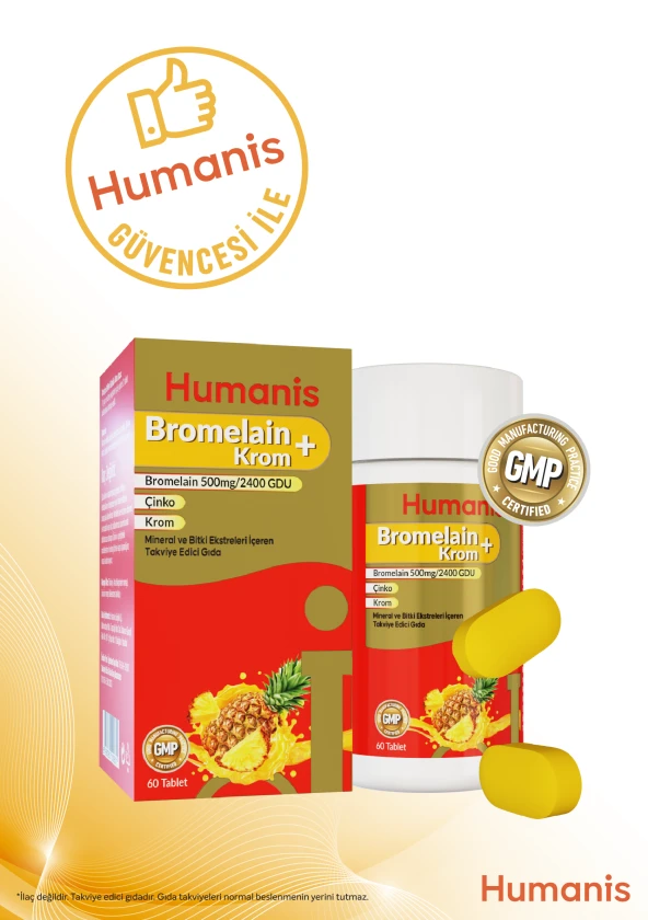 Humanis Bromelain+Krom, Çinko 60 Tablet