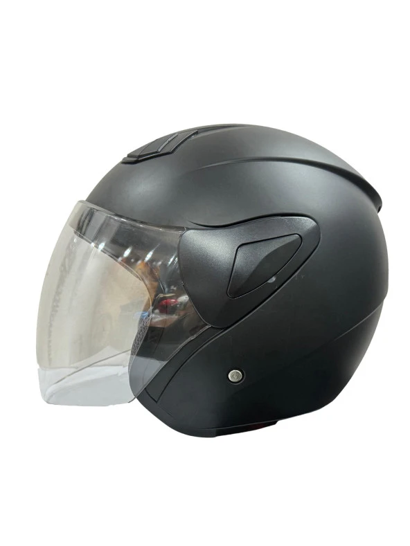 Sway Xbyc 633 Solid Şeffaf Vizörlü Yarım Motosiklet Scooter Kaskı XL Beden Siyah