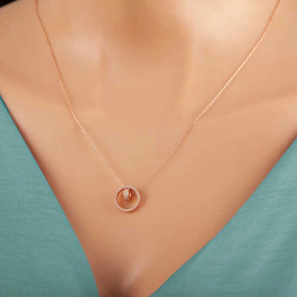 himarry 925 Ayar Gümüş Rose İç İçe Geçmiş Halka Kadın Kolye - Resim 4