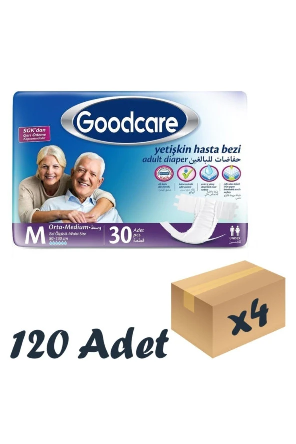 GOODCARE Bel Bantlı Yetişkin Hasta Bezi Medium 30 Lu 4 Paket 120 Adet