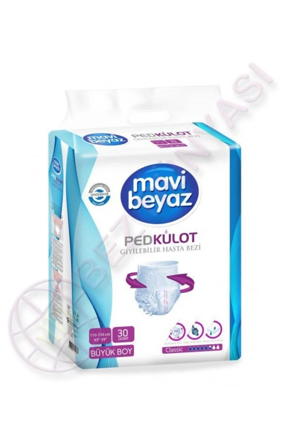 MAVİ BEYAZ Ped Külot Yetişkin Hasta Bezi Büyük Boy-large 30 Kullanım