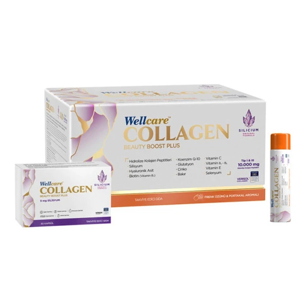 Wellcare Collagen Beauty Plus 10000 mg Frenk Üzümü & Portakal Likit 30 Tüp x 40 ml +30 Kapsül ürün görseli 1
