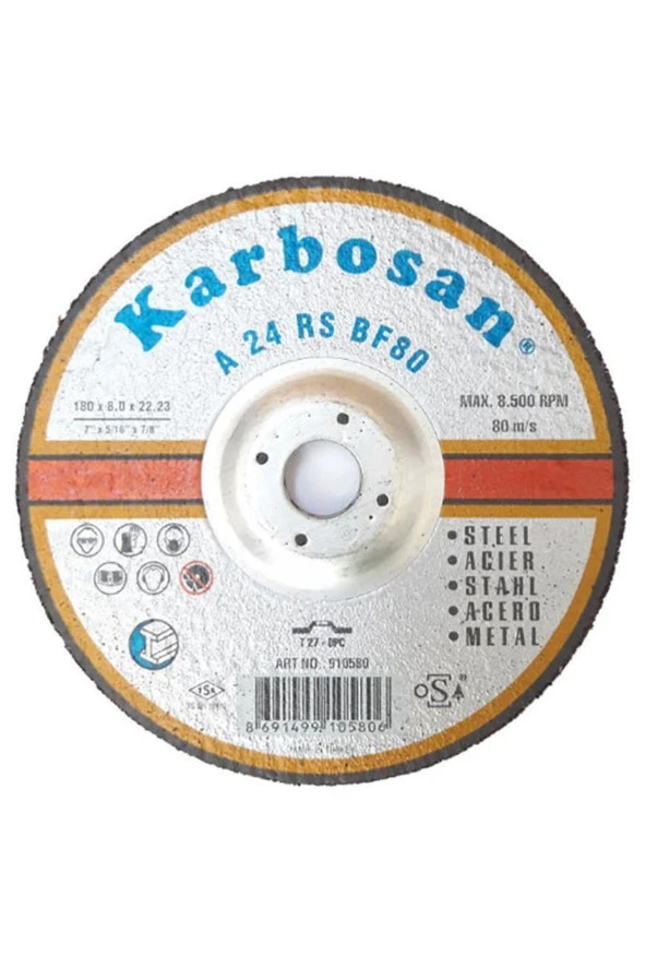 Karbosan Metal Taşlama Diski 180x8 0x22 23-ab