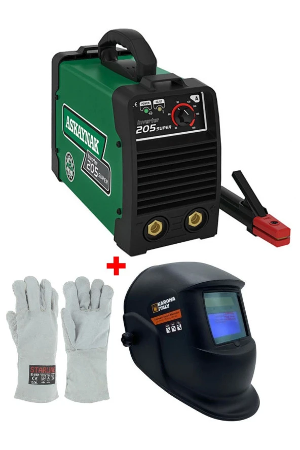 Askaynak 205 Inverter Kaynak Makinası 180 A + Karona Italy Kaynak Maskesi + Starline Kaynak Eldiveni