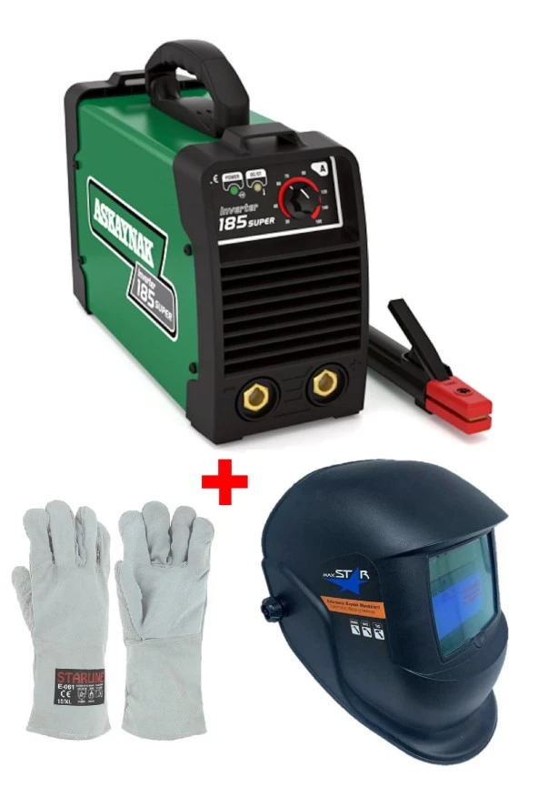Askaynak 185 Inverter Kaynak Makinası 160 Amp + Maxstar Kaynak Maskesi + Starline Kaynak Eldiveni
