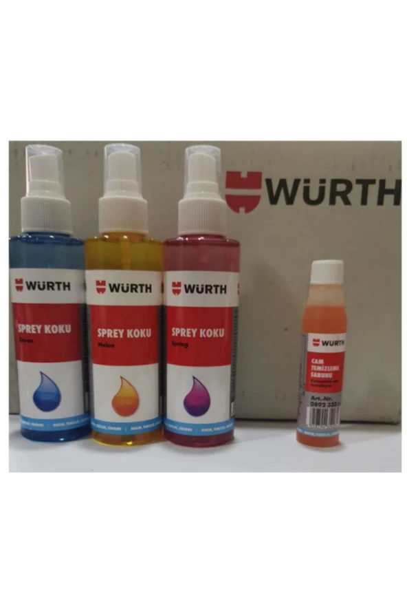 Würth 3'lü Araç Içi Sprey Koku Melon,ocean,spring Ve 32ml Cam Temizleme Sabunu