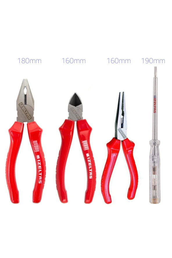 İzeltaş Set 180mm Pense 160mm Yankeskı 160mm Kargaburun 190mm Kotrol Kalemi