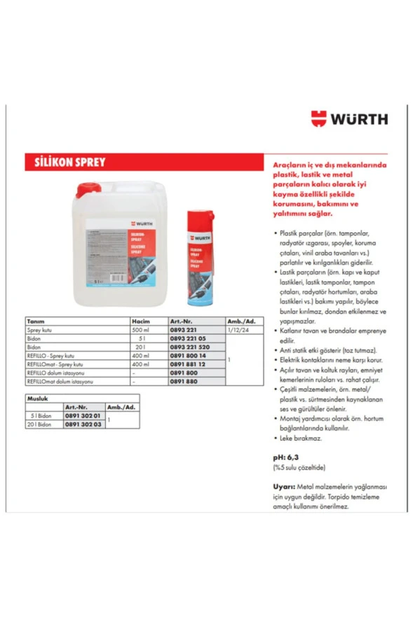 Würth Silikon Sprey 500 ml / 2'li Paket /  Alman Üretimi - Resim 2