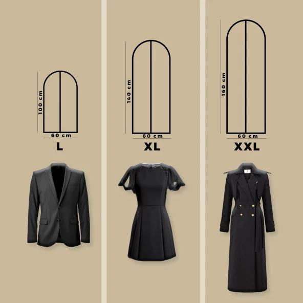 Cuty Home Takım Elbise,Kıyafet Koruma Ve Taşıma Kılıfı Siyah Gamboç 3'lü Set (60*100-140-200) - 2