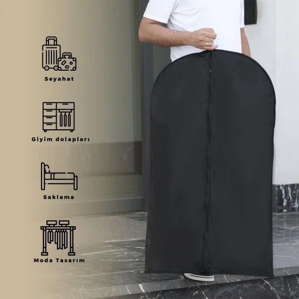 Cuty Home Takım Elbise,Kıyafet Koruma Ve Taşıma Kılıfı Siyah Gamboç 3'lü Set (60*100-140-200) - 5